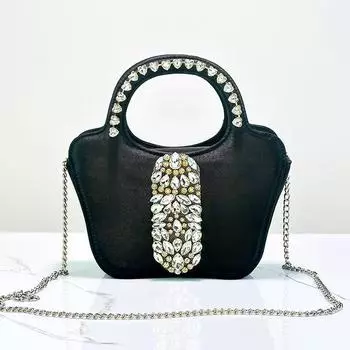 Дамская роскошная ручная блестящая атласная сумочка-бабочка с бриллиантами и стразами на запястье серебряный