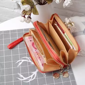 Дамский длинный кошелек сумка для мобильного телефона с двойной молнией Большая вместительная сумка красный