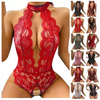 Дамское эротическое белье, сексуальный кружевной полый комплект с открытой спиной без стальных колец M