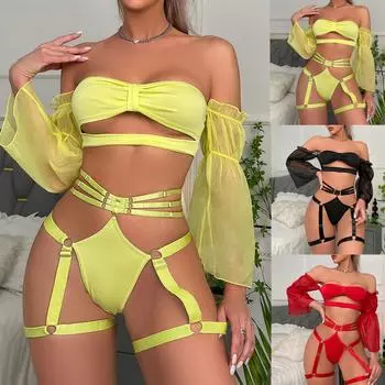 Дамское сексуальное милое нижнее белье для девочек, комплект нижнего белья с трехточечной подвязкой и полым комплектом S