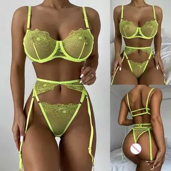 Дамы ремень кружево крючком вырез Тедди белье вышивка нижнее белье L жёлтый