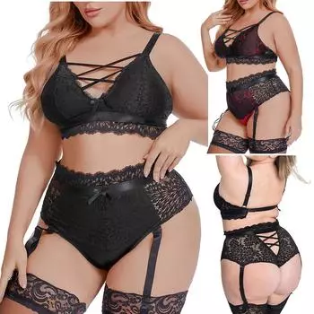 Дамы ремень кружево крючком вырез Тедди белье вышивка нижнее белье L чёрный