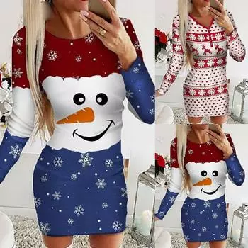 Дамы с круглым вырезом и рождественскими элементами, цифровое позиционирование, печатное платье M красный