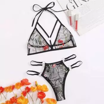 Дамы сексуальное женское белье комплект вышитые цветочные кружева соблазнительный комплект нижнего белья L