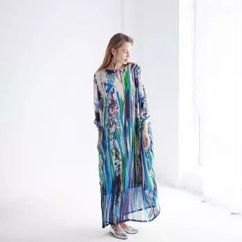 Dance Flower Meat Y9 Classy Graceful European and American Wind Photography Slim Looking Robe Loose Extra Long Plus Size Vacation Long Dress Picture Color M