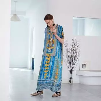 Dance Flower Мясное платье D108 Большой бренд Изящный европейский и американский стиль Модельный стиль Халат Свободный Очень длинный Праздничное длинное платье Image color M(Length 120cm)