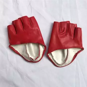 Dance Gloves Half Soles Half Finger Imitation Leather Watch Show Hip Hop Model Catwalk Nightclub Cos Punk DS Pedology Red [half Palm, half finger]] One size