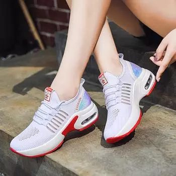 Dance shoes outer wear trend ghost step dance shoes women s platform summer and autumn sports shoes women s flying knitting 2024 mesh square danc 35 белый