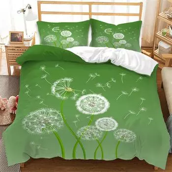 Dandelion Duvet Cover Set Spring Green Branch Garden Leaves Bedding Set Microfiber Botanical Comforter Cover King Bedroom Decor EU single(135x200cm)