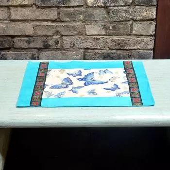 Danfengchuangyi Chinese Style Retro Furnishings Fabric Pure Cotton Satin Pillow Seat Cushions Futon round Pillow Table Runner Tissue Box White butterfly placemat 30*40cm