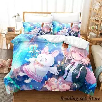 Danganronpa V3 Постельное белье Комплект из трех предметов для взрослых и детей, мультяшный аниме-комплект, пододеяльник, набор постельного белья Kawaii Girls 70x133cm 2pcs