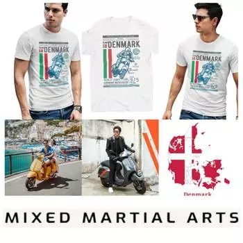 Дания Датский скутер Vespa MMA Kick Boxing UFC Muay Thai футболка с графическим ретро-винтажным 3D-принтом для мужчин и женщин унисекс с коротким рукавом и круглым вырезом S