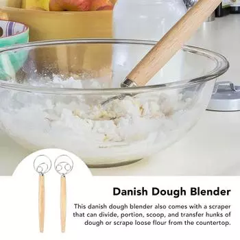 Danish Dough Hand Mixer Easy To Clean Multi Purpose Danish Dough Whisk Rustproof Sturdy Stainless Steel with Scraper for Baking