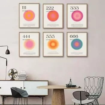 Danish Pastel Poster Gradient Spiritual Aura Angel Number Canvas Painting and Print Aesthetic Nordic Wall Art Picture Home Decor 21x30cm No Framed