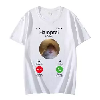Dank Meme Hamster Staring Front Camera Hampter Calling Футболка Модные футболки с коротким рукавом Уличная одежда большого размера Унисекс S