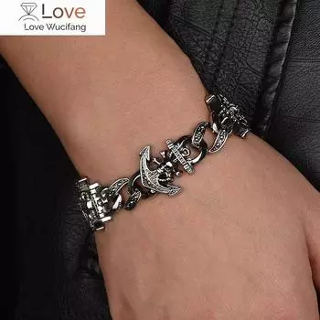 Danlery Cool Vintage Fashion Chain Trend Jewelry Skull Boat Anchor Bracelet Punk Style Bracelet For Men 20cm