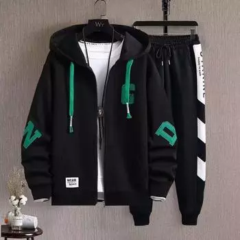 Danmo Fashion Мужская одежда Верхняя мужская одежда Брюки Спортивный костюм Весна Осень Мужской костюм Корейский повседневный толстовка с капюшоном + брюки Комплект из двух предметов XXXL белый