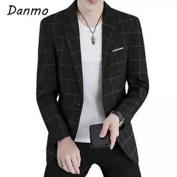 Danmo Fashion Мужские повседневные деловые клетчатые приталенные свадебные формальные костюмные блейзеры XXXXXL чёрный