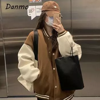 Danmo Harajuku куртки-бомберы женское пальто бейсбольная куртка осень унисекс в стиле бойфренда университетская уличная одежда в стиле хип-хоп S хаки