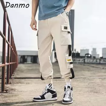 Danmo Хип-Хоп Мальчик Карманы Эластичный Пояс Шаровары Мужчины Уличная Панк Повседневный Дизайн Брюки Бегун Мужские Черные Брюки Плюс Размер S зелёный