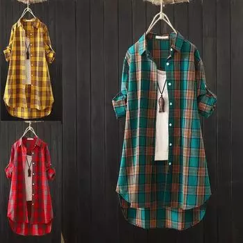 Danmo корейские модные рубашки клетчатая повседневная осенняя блузка с длинным рукавом женские свободные рубашки средний солнцезащитный крем яркий плюс размер плюс размер XS красный