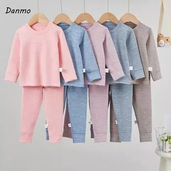 Danmo Мальчики Девочки Бархатное термобелье Костюмы Согревающие Леггинсы Детская Бесшовная Домашняя Одежда Пижамы 110 синий