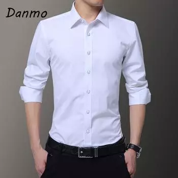 Danmo модная хлопковая рубашка с длинным рукавом, однотонная, облегающая, мужская, социальная, повседневная, деловая, белая, черная, классическая рубашка, большие размеры XXXL белый