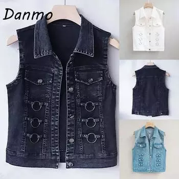 Danmo модный джинсовый жилет женский весенне-осенний дикий топ без рукавов короткая куртка женский джинсовый жилет больших размеров XXXL белый