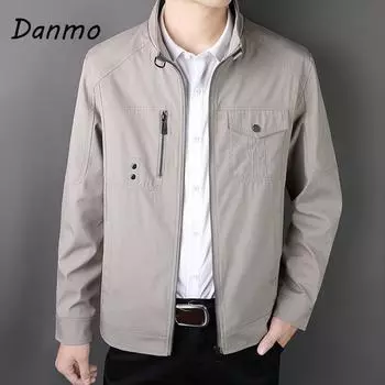 Danmo Мужская модная куртка для бизнеса и отдыха Slim Fit Мужская облегающая куртка-бомбер с воротником-стойкой и застежкой-молнией Одежда S чёрный