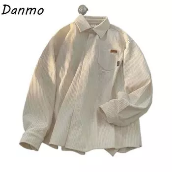 Danmo мужская одежда в стиле ретро, весенне-осенняя повседневная рубашка с отложным воротником, корейская мода, вельветовые толстовки с длинными рукавами, большие размеры S чёрный