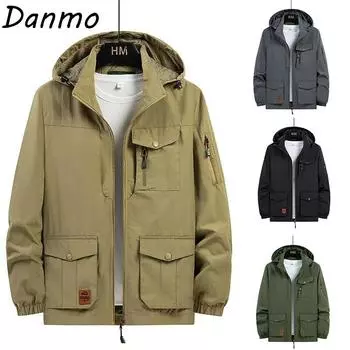 Danmo Мужская водонепроницаемая съемная шляпа с несколькими карманами Тренчи Мужские весенне-осенние уличные повседневные ветрозащитные мешковатые куртки больших размеров 8XL чёрный