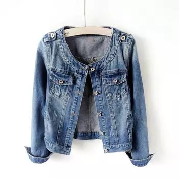 Danmo Осенняя женская джинсовая куртка с длинным рукавом, повседневная джинсовая куртка-бомбер, винтажная короткая куртка, верхняя одежда XS синий