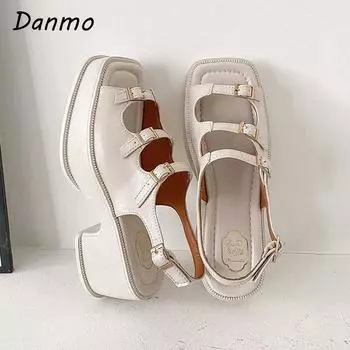 Danmo Римские сандалии-гладиаторы женские с открытым носком в стиле панк-рок готические сандалии на толстой платформе на высоком массивном каблуке женская обувь 39 чёрный