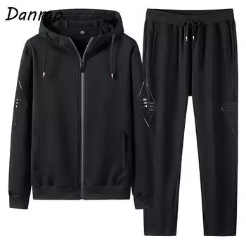 Danmo спортивный костюм мужской весна осень кардиган с капюшоном повседневная куртка мужской костюм из двух частей XXXXXL чёрный