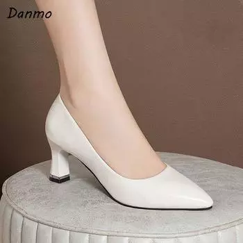 Danmo Туфли на высоком каблуке Женская мода Острый носок Офисные вечерние туфли на каблуках для работы 40 белый