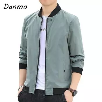 Danmo Весенняя куртка Мужская повседневная куртка с карманом на молнии Куртка-бомбер Мужские куртки Slim Fit Роскошные бейсбольные пальто Верхняя одежда S чёрный