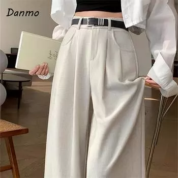 Danmo Высокая талия Широкие женские брюки Весна Лето Женские Элегантные Минимализм Свободные брюки Плюс Размер XXL чёрный
