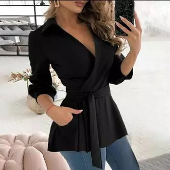 Danmo весенне-осенняя элегантная женская рубашка с длинным рукавом и v-образным вырезом с поясом, большие размеры XXL белый