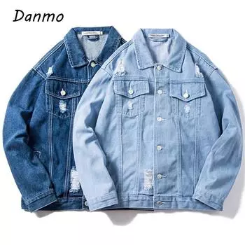 Danmo весенне-осенняя джинсовая одежда для подростков, свободная повседневная трендовая куртка большого размера, мужская/модная мужская куртка XXL светло-синий