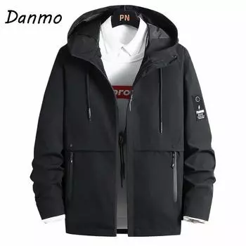 Danmo весна осень мужская куртка ветровка приталенный ветрозащитный пальто мужской корейский модный тренчкот мужской XXXXXL чёрный