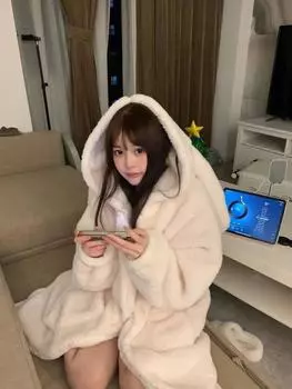 Danmo White Robes Women Kawaii Rabbit-eyes Hooded Sleepwear Thicken Sweet Girlish Long Sleeve Bathrobes Warm Soft Coral Fleece Home XL белый