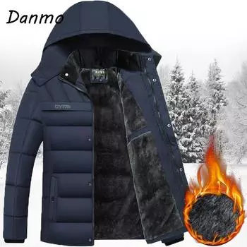 Danmo Winter Мужская зимняя куртка с капюшоном и толстым бархатным пуховым наполнителем, большой размер XXXXL чёрный