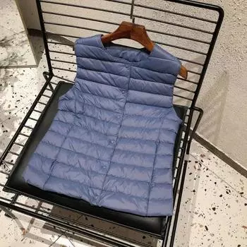 Danmo Женская куртка-пуховик без рукавов Ультралегкий пуховый жилет Женский длинный жилет Ветрозащитный легкий теплый жилет M синий