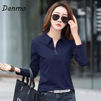 Danmo женская повседневная рубашка с лацканами, хлопковая тонкая женская рубашка с длинным рукавом, футболки в Корейском стиле, офисная элегантная женская пуловер, блузка размера плюс XXXL белый