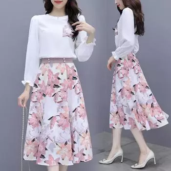 Danmo женские комплекты из двух предметов, летние модные повседневные тонкие темпераментные футболки с цветочным принтом, юбки больших размеров XXXL синий