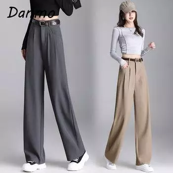 Danmo женские повседневные свободные брюки, прямые костюмные брюки, классические однотонные облегающие брюки с высокой талией и широкими штанинами XXXL чёрный