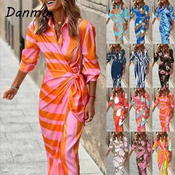 Danmo женское модное сексуальное длинное платье с v-образным вырезом и цветочным принтом на шнуровке повседневное винтажное платье XS