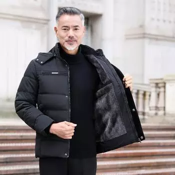 Danmo Зимнее мужское пальто с капюшоном на флисовой подкладке Куртка повседневная куртка свободная парка M чёрный