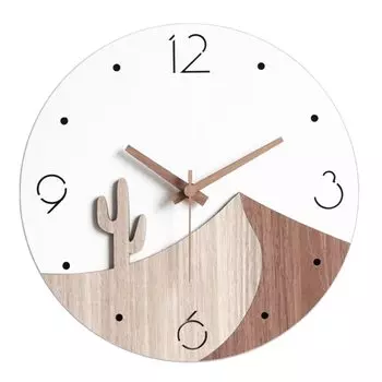 Danmukeji Wall Wooden 3D Desert Cactus Pattern Continuous Second Wall Home Living Study Room New 12 Inches Brown Clock, Style, Cute, Popular,