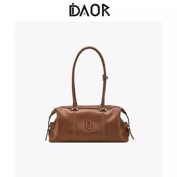 Daor Vegetable Tanning Leather Clown Bowling Bag Oil Wax Long Handle Underarm Baguette Bag Women s Super Hot Shoulder Boston Bag Amber